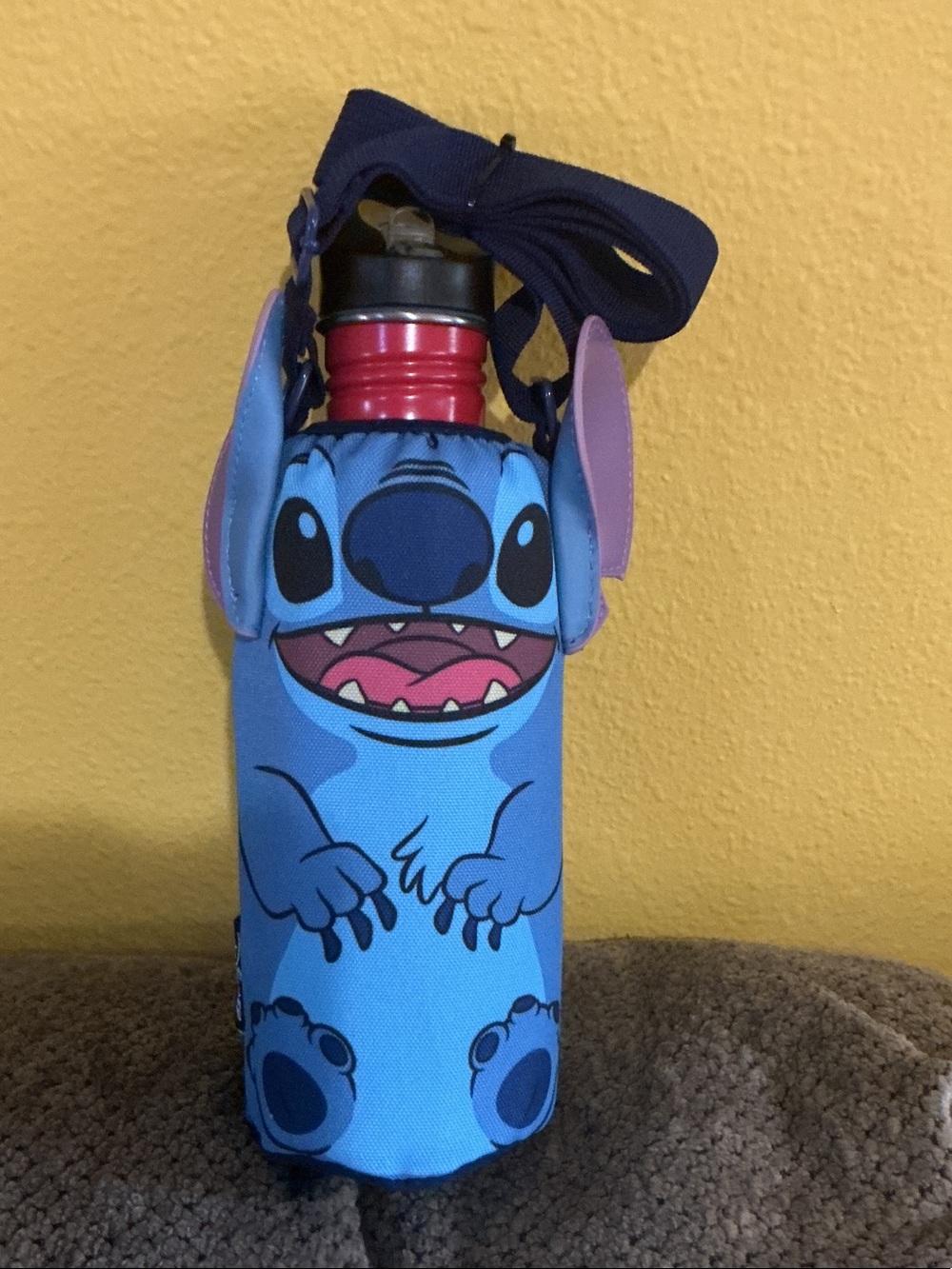 Disney Blue Stitch Kids Water Bottle Carrier with Ears nwt